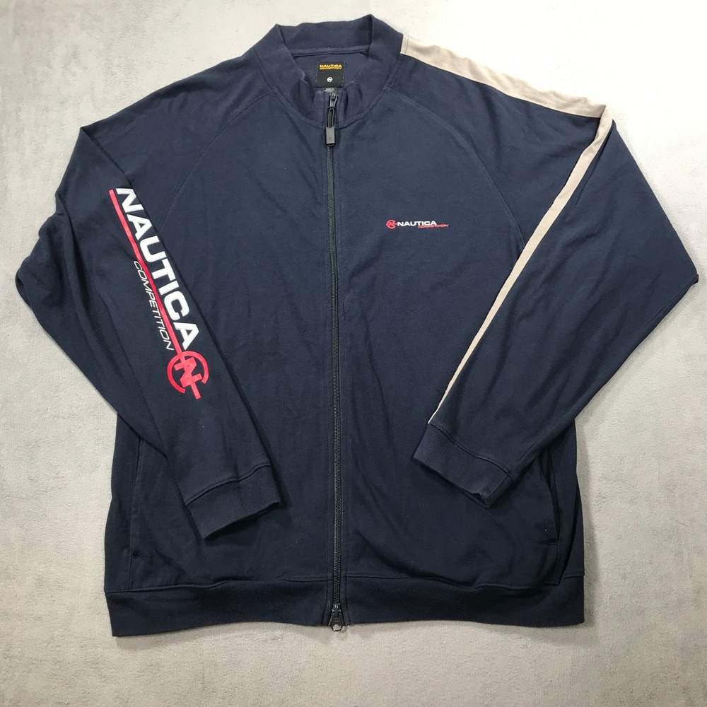 Nautica Competition Track Jacket Mens Large Navy Blue Full Zip Logo Vintage Y2K
